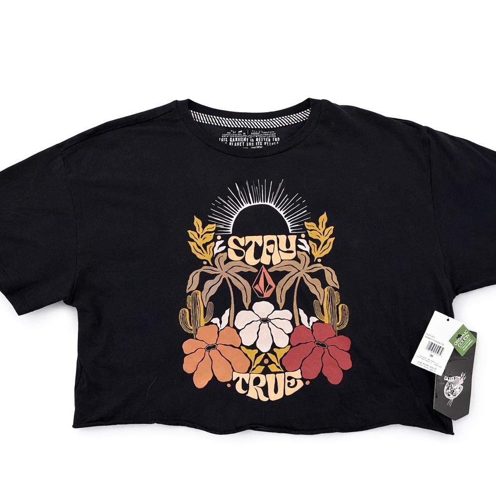 Volcom Black Floral Graphic Crop Top